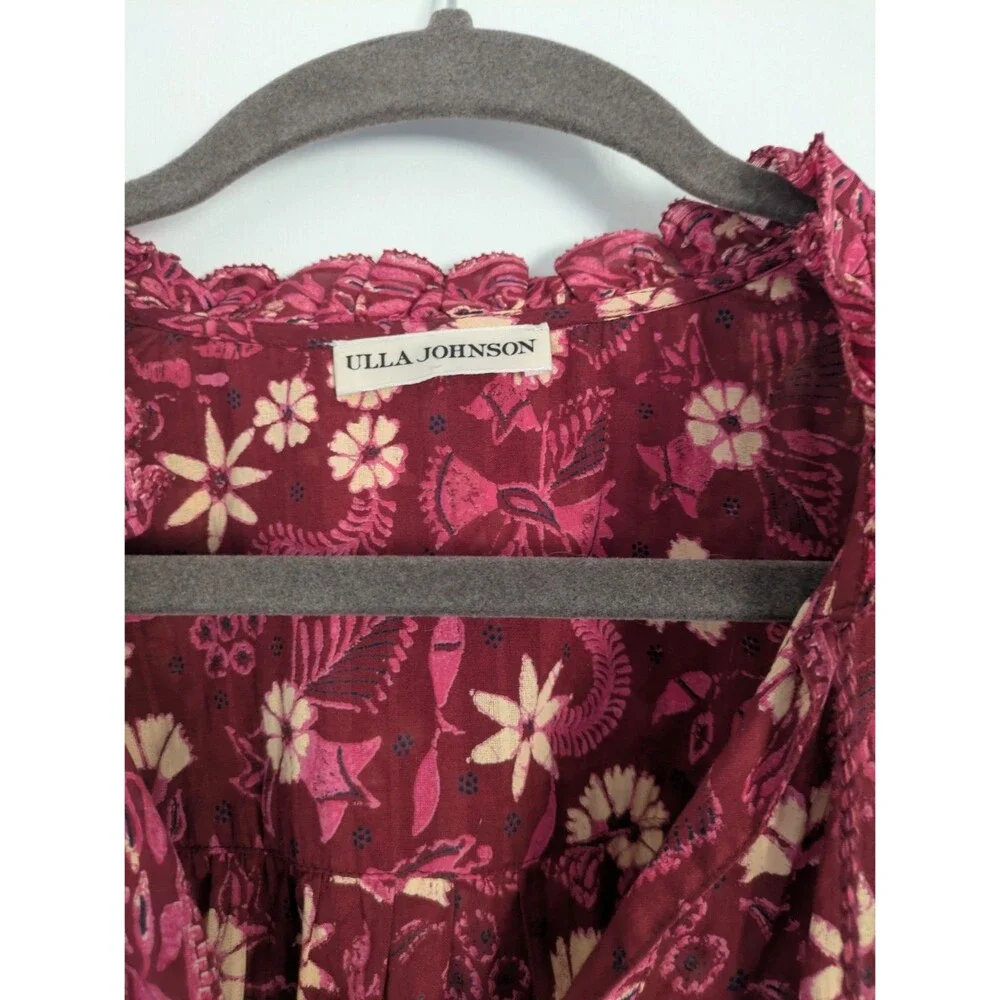 Ulla Johnson Azalea Blouse Ruffle Tassels Red Pink Floral Size 6 - Picture 4 of 8